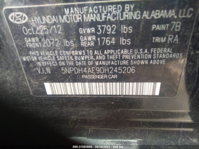 Photo 8 VIN: 5NPDH4AE9DH245206 - HYUNDAI ELANTRA 