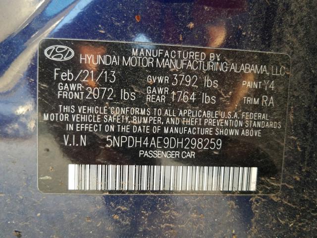 Photo 9 VIN: 5NPDH4AE9DH298259 - HYUNDAI ELANTRA GL 