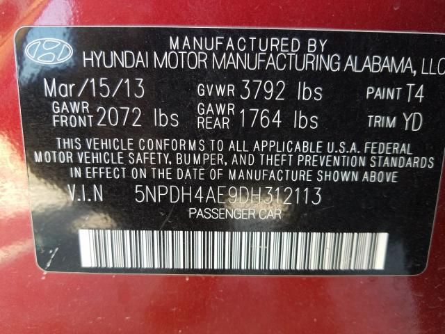 Photo 9 VIN: 5NPDH4AE9DH312113 - HYUNDAI ELANTRA GL 