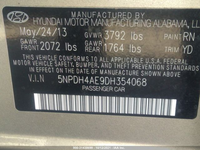 Photo 8 VIN: 5NPDH4AE9DH354068 - HYUNDAI ELANTRA 