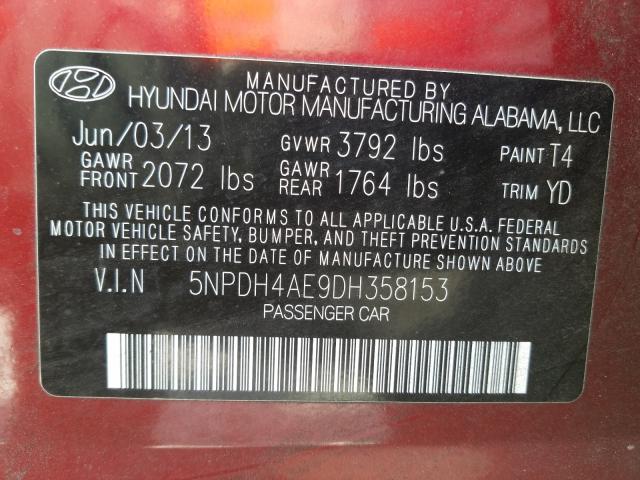 Photo 9 VIN: 5NPDH4AE9DH358153 - HYUNDAI ELANTRA GL 