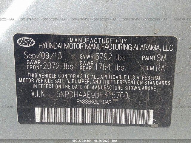 Photo 8 VIN: 5NPDH4AE9DH415760 - HYUNDAI ELANTRA 