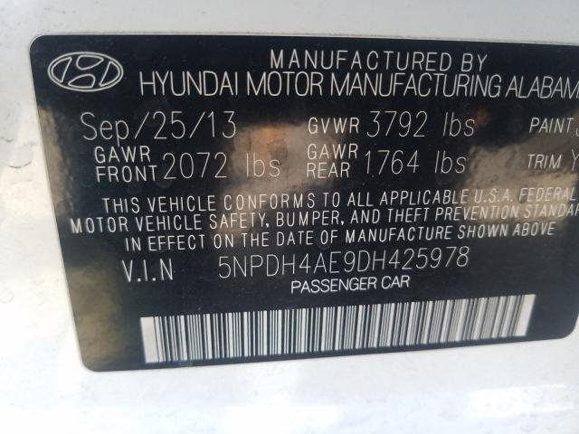 Photo 9 VIN: 5NPDH4AE9DH425978 - HYUNDAI ELANTRA GL 