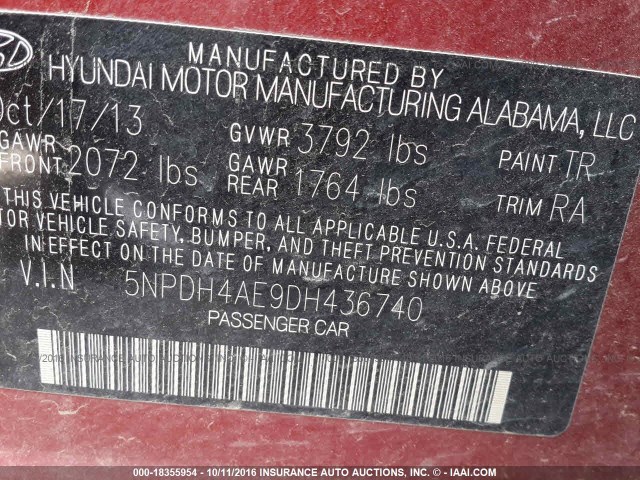 Photo 8 VIN: 5NPDH4AE9DH436740 - HYUNDAI ELANTRA 