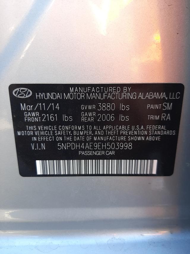 Photo 9 VIN: 5NPDH4AE9EH503998 - HYUNDAI ELANTRA SE 