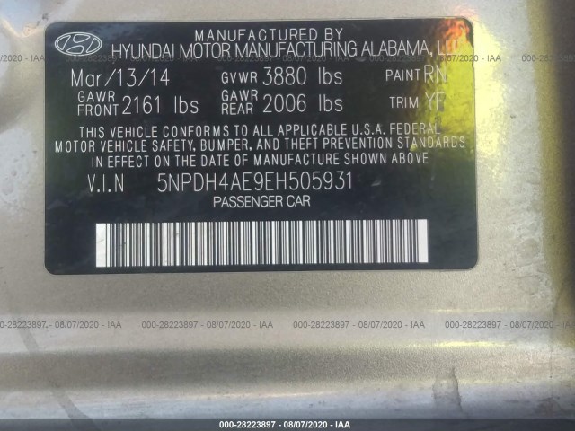 Photo 8 VIN: 5NPDH4AE9EH505931 - HYUNDAI ELANTRA 