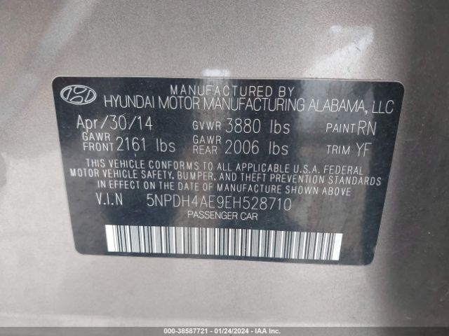 Photo 8 VIN: 5NPDH4AE9EH528710 - HYUNDAI ELANTRA 