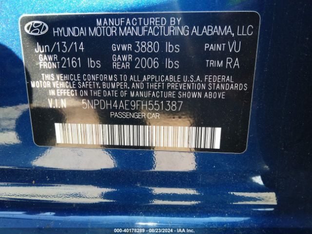 Photo 8 VIN: 5NPDH4AE9FH551387 - HYUNDAI ELANTRA 