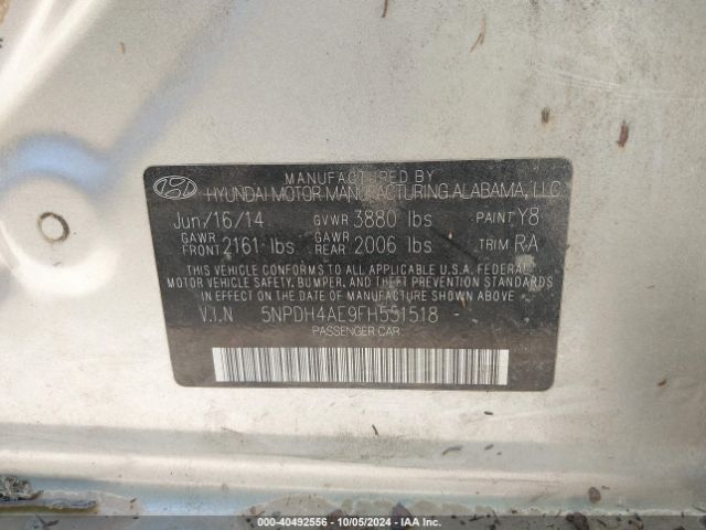 Photo 8 VIN: 5NPDH4AE9FH551518 - HYUNDAI ELANTRA 