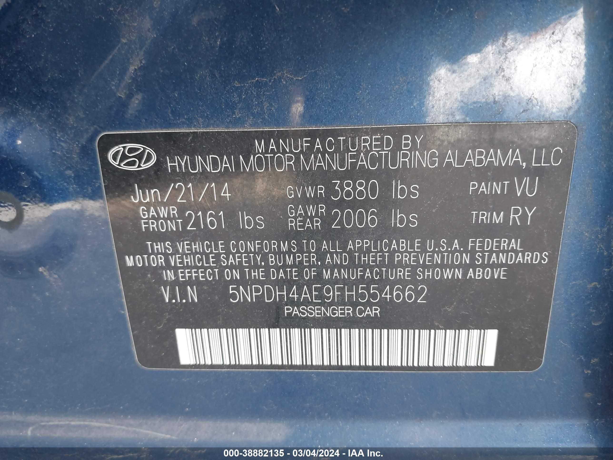 Photo 8 VIN: 5NPDH4AE9FH554662 - HYUNDAI ELANTRA 