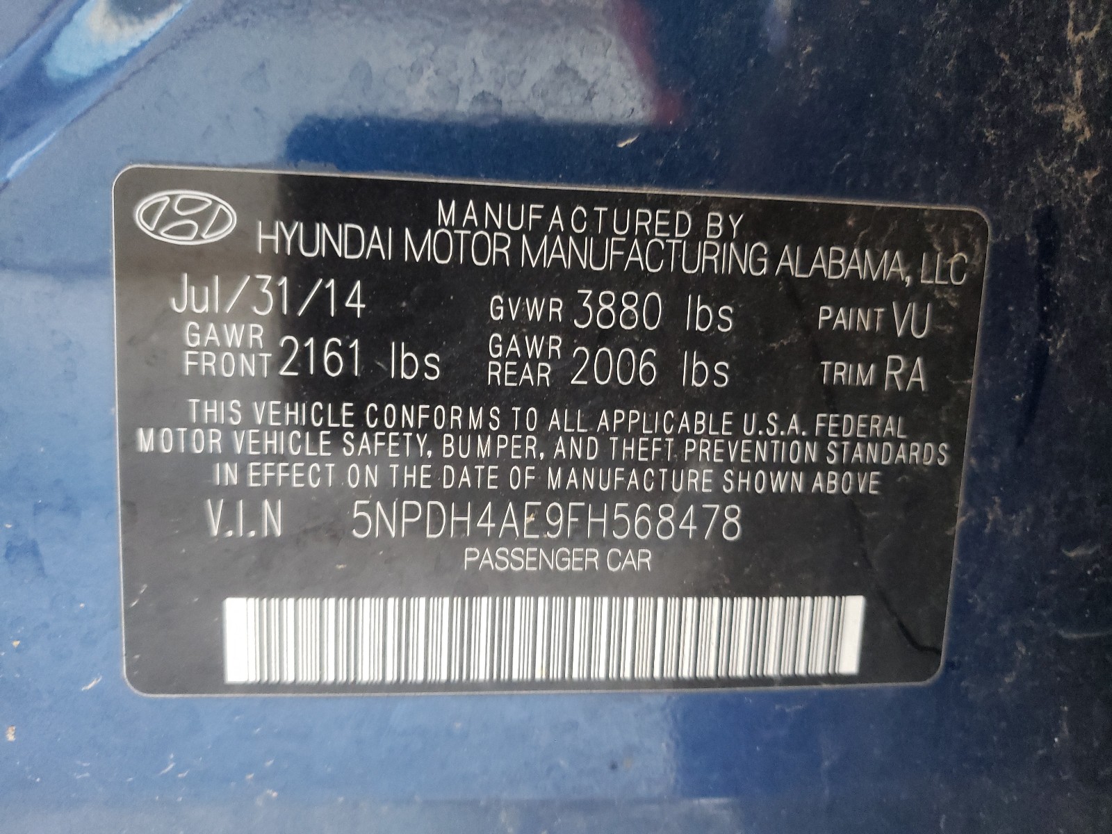 Photo 9 VIN: 5NPDH4AE9FH568478 - HYUNDAI ELANTRA SE 