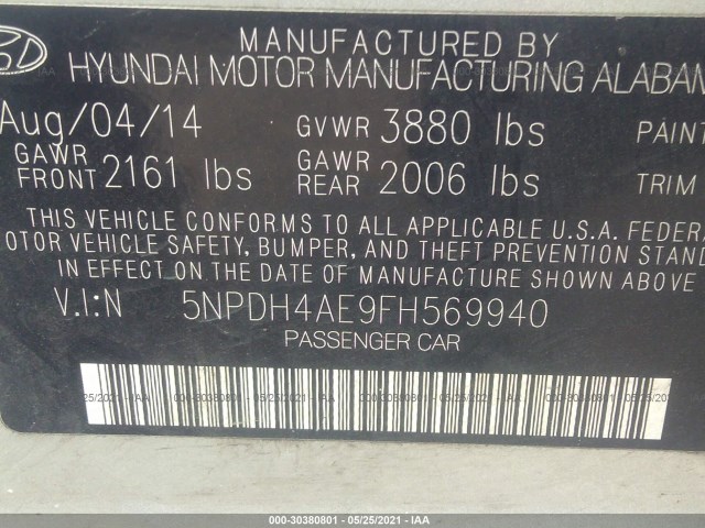 Photo 8 VIN: 5NPDH4AE9FH569940 - HYUNDAI ELANTRA 