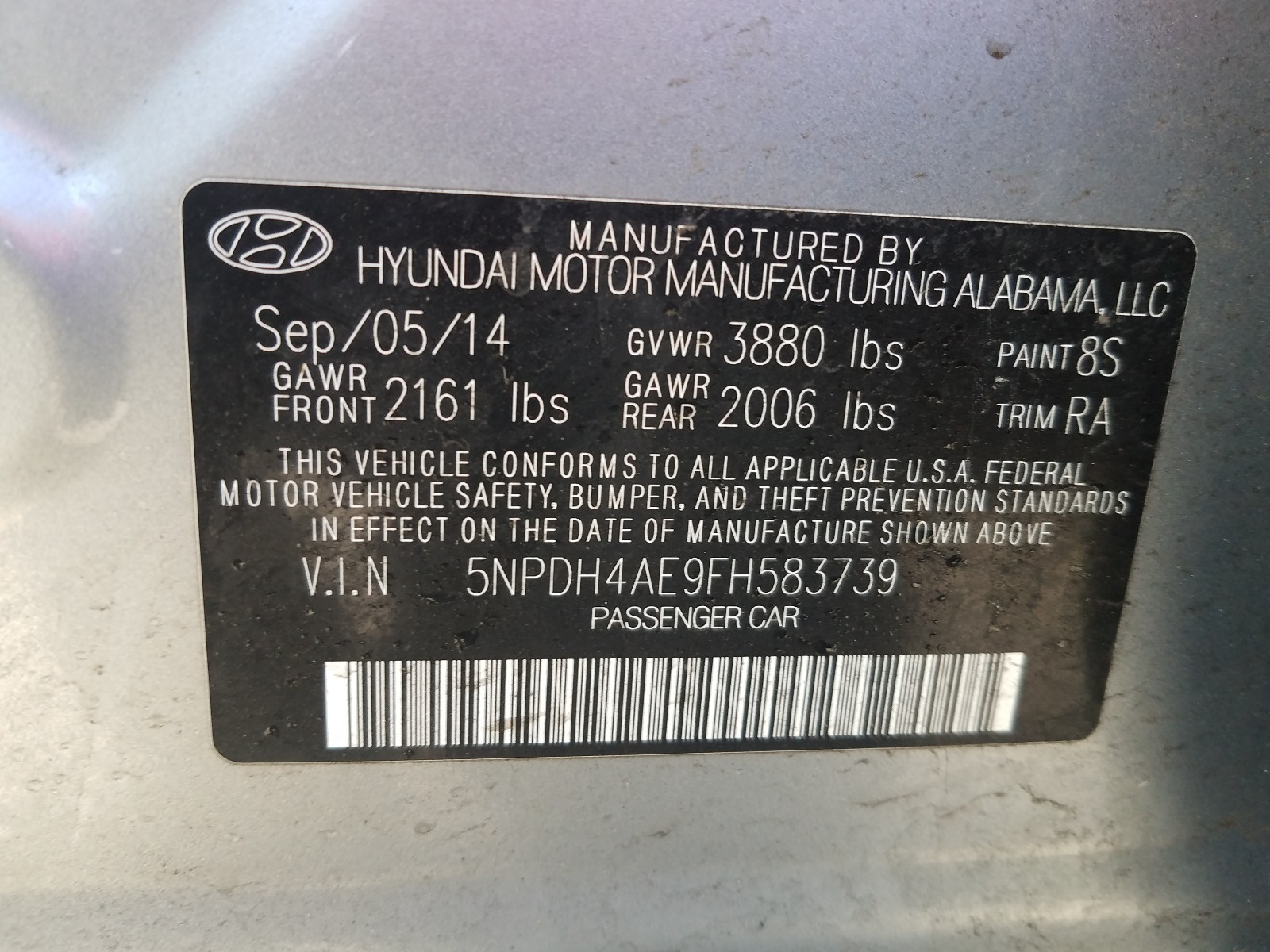 Photo 9 VIN: 5NPDH4AE9FH583739 - HYUNDAI ELANTRA SE 