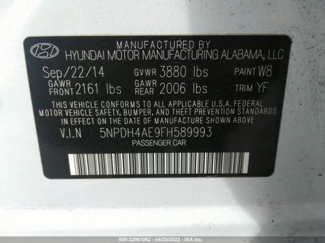 Photo 8 VIN: 5NPDH4AE9FH589993 - HYUNDAI ELANTRA 