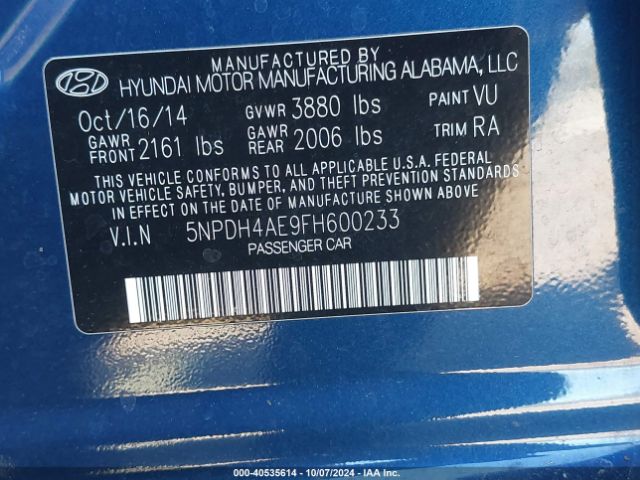 Photo 8 VIN: 5NPDH4AE9FH600233 - HYUNDAI ELANTRA 