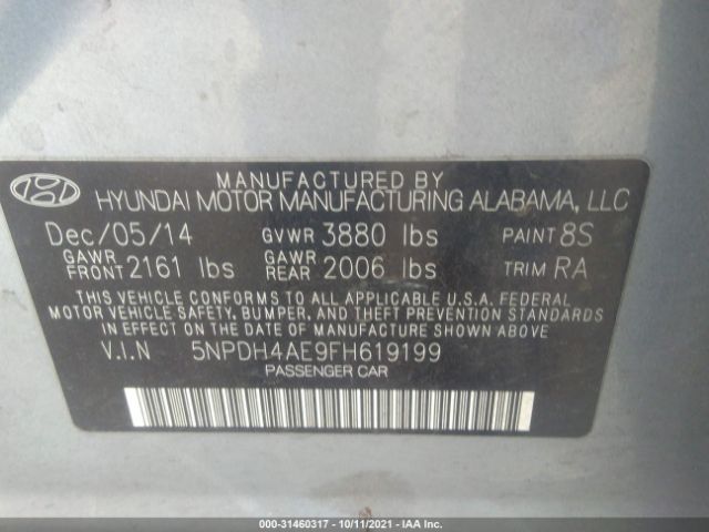 Photo 8 VIN: 5NPDH4AE9FH619199 - HYUNDAI ELANTRA 