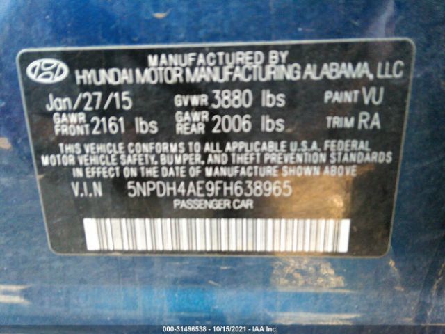 Photo 8 VIN: 5NPDH4AE9FH638965 - HYUNDAI ELANTRA 