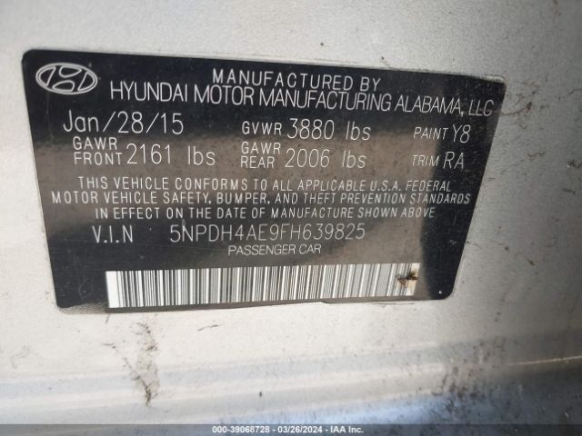 Photo 8 VIN: 5NPDH4AE9FH639825 - HYUNDAI ELANTRA 