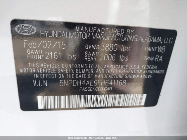 Photo 8 VIN: 5NPDH4AE9FH641168 - HYUNDAI ELANTRA 