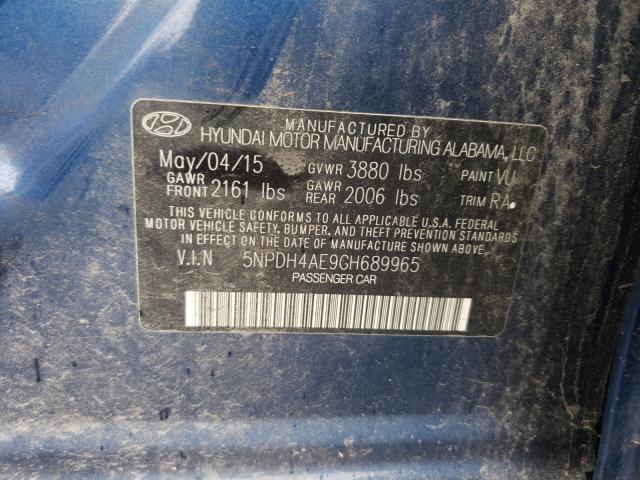 Photo 9 VIN: 5NPDH4AE9GH689965 - HYUNDAI ELANTRA SE 