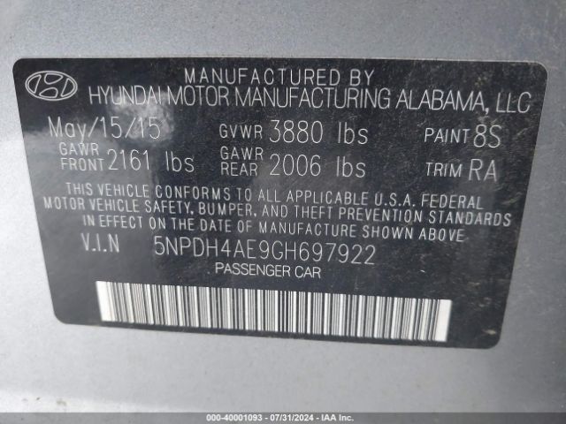 Photo 8 VIN: 5NPDH4AE9GH697922 - HYUNDAI ELANTRA 