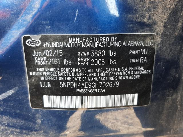 Photo 9 VIN: 5NPDH4AE9GH702679 - HYUNDAI ELANTRA SE 