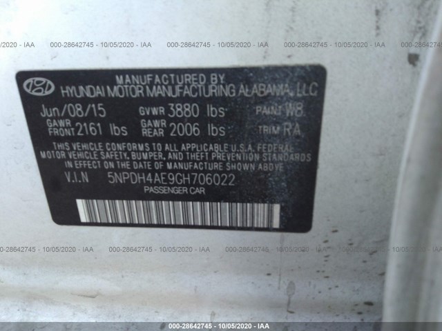 Photo 8 VIN: 5NPDH4AE9GH706022 - HYUNDAI ELANTRA 