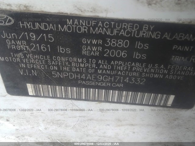 Photo 8 VIN: 5NPDH4AE9GH714332 - HYUNDAI ELANTRA 