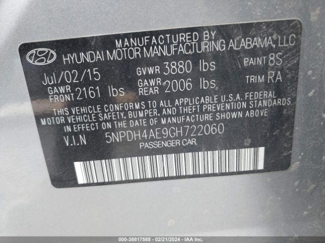 Photo 8 VIN: 5NPDH4AE9GH722060 - HYUNDAI ELANTRA 