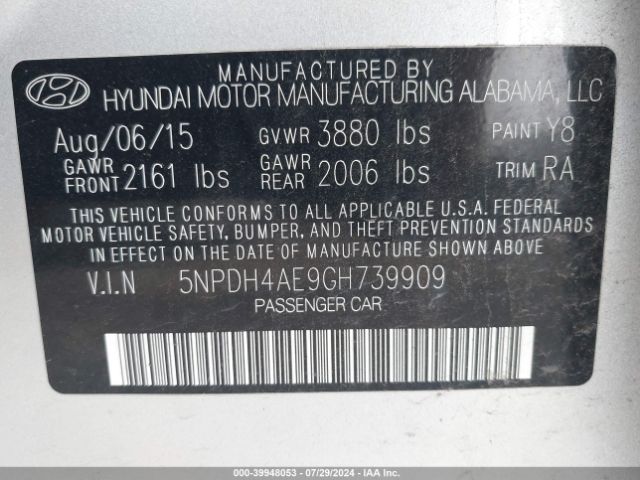 Photo 8 VIN: 5NPDH4AE9GH739909 - HYUNDAI ELANTRA 