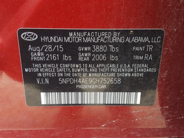 Photo 9 VIN: 5NPDH4AE9GH752658 - HYUNDAI ELANTRA SE 