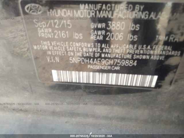 Photo 8 VIN: 5NPDH4AE9GH759884 - HYUNDAI ELANTRA 