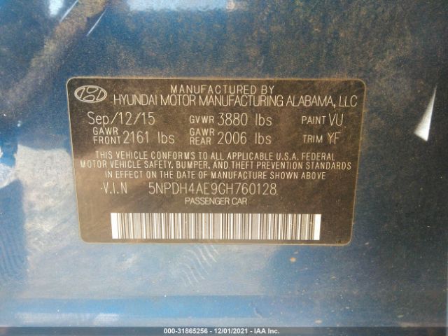 Photo 8 VIN: 5NPDH4AE9GH760128 - HYUNDAI ELANTRA 