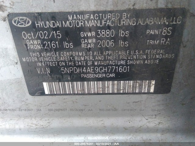 Photo 8 VIN: 5NPDH4AE9GH771601 - HYUNDAI ELANTRA 