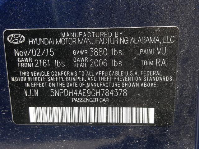 Photo 9 VIN: 5NPDH4AE9GH784378 - HYUNDAI ELANTRA SE 