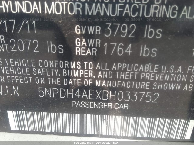 Photo 8 VIN: 5NPDH4AEXBH033752 - HYUNDAI ELANTRA 