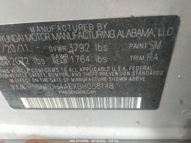 Photo 8 VIN: 5NPDH4AEXBH058148 - HYUNDAI ELANTRA 