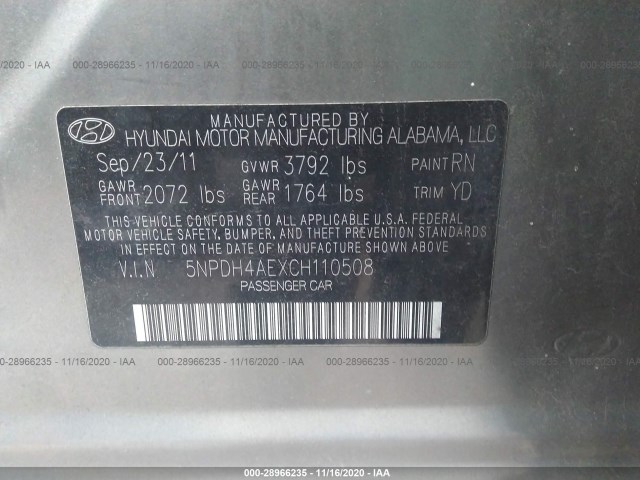 Photo 8 VIN: 5NPDH4AEXCH110508 - HYUNDAI ELANTRA 