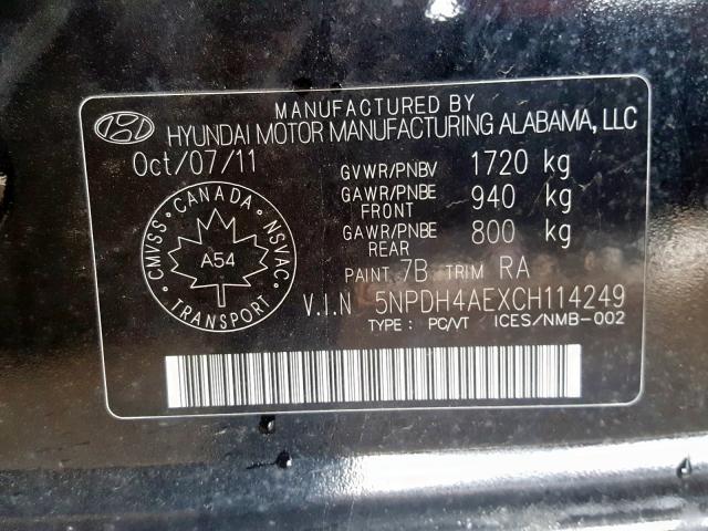 Photo 9 VIN: 5NPDH4AEXCH114249 - HYUNDAI ELANTRA GL 