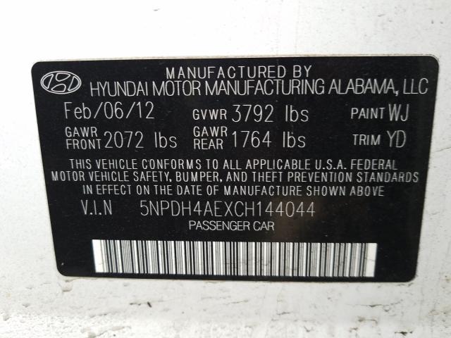 Photo 9 VIN: 5NPDH4AEXCH144044 - HYUNDAI ELANTRA GL 