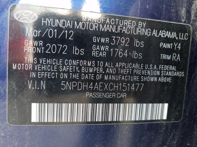 Photo 9 VIN: 5NPDH4AEXCH151477 - HYUNDAI ELANTRA GL 