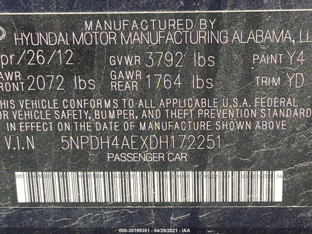 Photo 8 VIN: 5NPDH4AEXDH172251 - HYUNDAI ELANTRA 