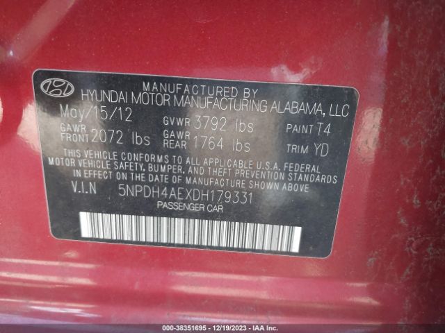 Photo 8 VIN: 5NPDH4AEXDH179331 - HYUNDAI ELANTRA 