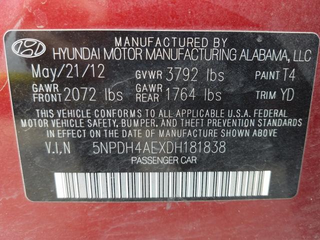 Photo 9 VIN: 5NPDH4AEXDH181838 - HYUNDAI ELANTRA GL 