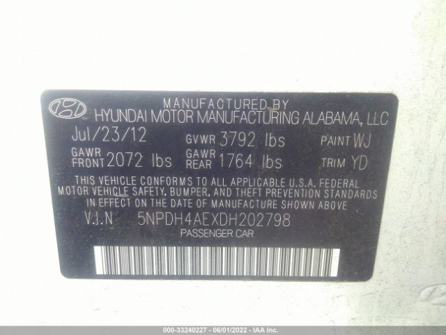 Photo 8 VIN: 5NPDH4AEXDH202798 - HYUNDAI ELANTRA GL 