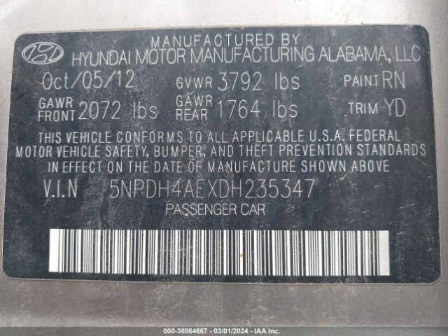 Photo 8 VIN: 5NPDH4AEXDH235347 - HYUNDAI ELANTRA 