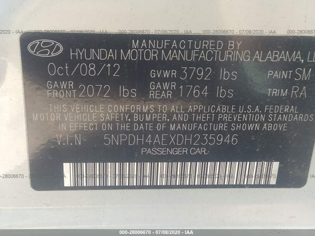 Photo 8 VIN: 5NPDH4AEXDH235946 - HYUNDAI ELANTRA 