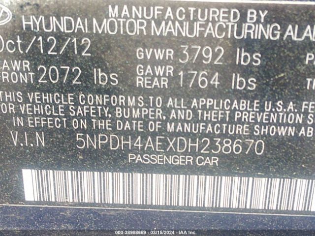 Photo 8 VIN: 5NPDH4AEXDH238670 - HYUNDAI ELANTRA 