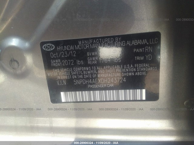 Photo 8 VIN: 5NPDH4AEXDH243724 - HYUNDAI ELANTRA 