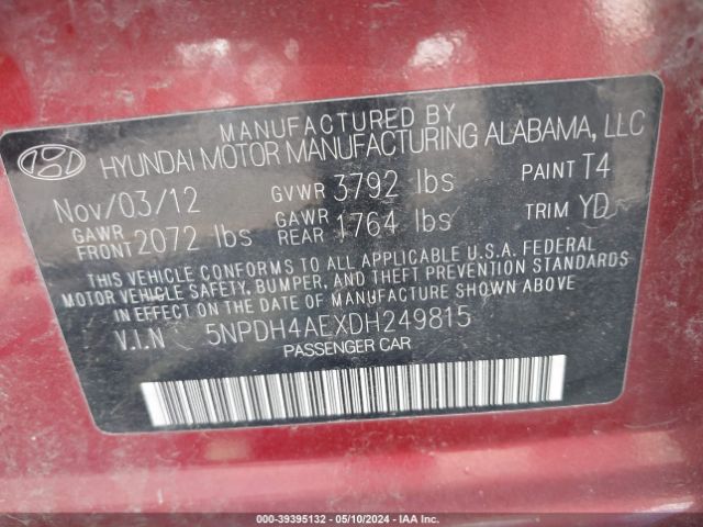 Photo 8 VIN: 5NPDH4AEXDH249815 - HYUNDAI ELANTRA 